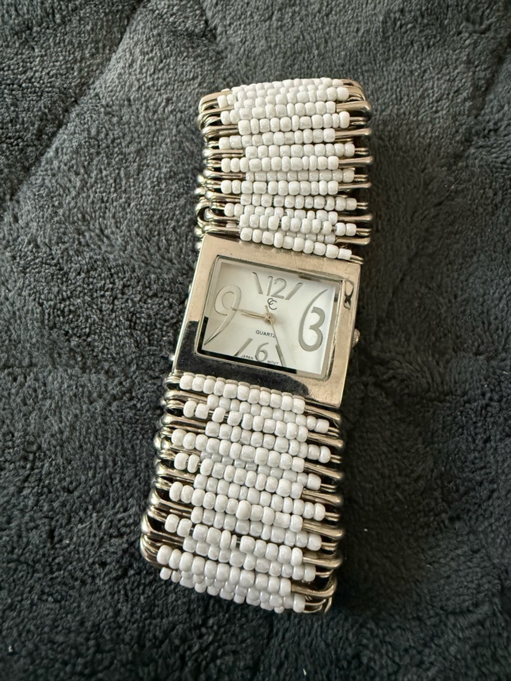 Safety Pins Beaded White Stretch Bracelet Watch